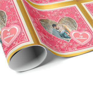 Elegante rote und rosa florale Herzen Valentinstag Geschenkpapier