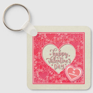 Elegante rote und rosa florale Herzen Valentinstag Schlüsselanhänger