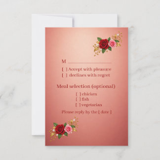 Elegante rote und rosa florale Hochzeits-RSVP-Beil RSVP Karte