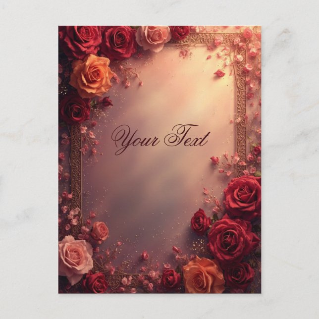 Elegante rote und rosa Hochzeitsrosen Postkarte (Vorderseite)