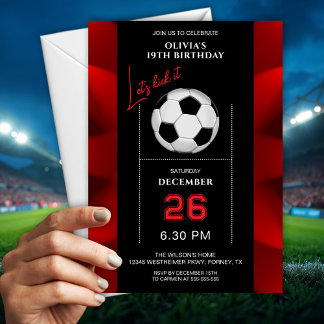 Elegante rote und schwarze Fußball-Geburtstagseinl Einladung