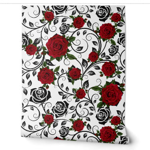 Elegante rote und schwarze Rosen Blumen Vintage Tapete