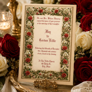 Elegante rote und weiße Blumenranken-Rand-Hochzeit Einladung