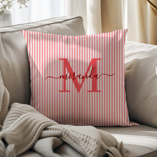 Elegante rote und weiße Streifen mit Monogramm und Kissen
