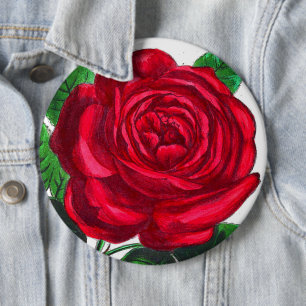 Elegante rote Vintage-Rosenblüte Button