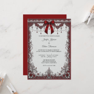 Elegante rote Vintage-Spitze-Hochzeitseinladung Einladung