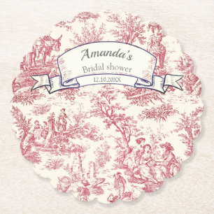 Elegante rote Vintage-Toile de Jouy Untersetzer