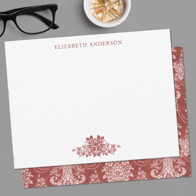 Elegante, rote Vintage Toile-Flachbildkarte Mitteilungskarte (An elegant red and white toile pattern personalized notecard. Such pretty stationery!)