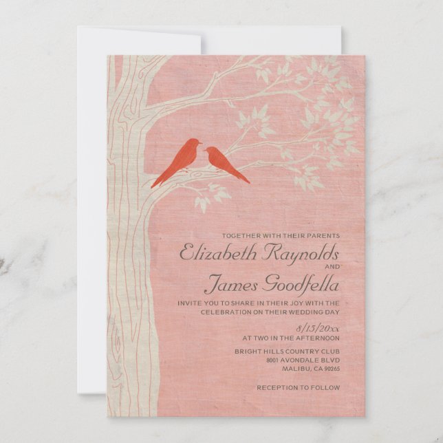 Elegante Rote Vögel Hochzeiten Einladungen (Vorderseite)