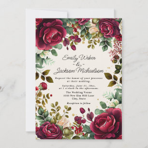 Elegante rote Wasserfarbe Blumen Gold Glitter Hoch Einladung