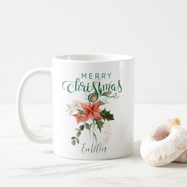 Elegante Rote Wasserfarbe | Frohe Weihnachten Kaffeetasse (Mit Donut)