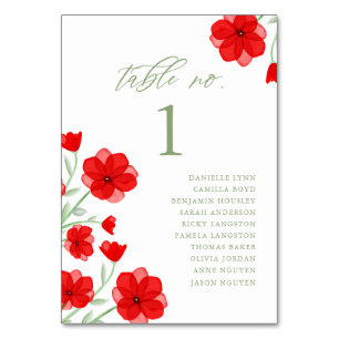 Elegante Rote Wasserfarbe Poppy Blumenblume Tischn Tischnummer