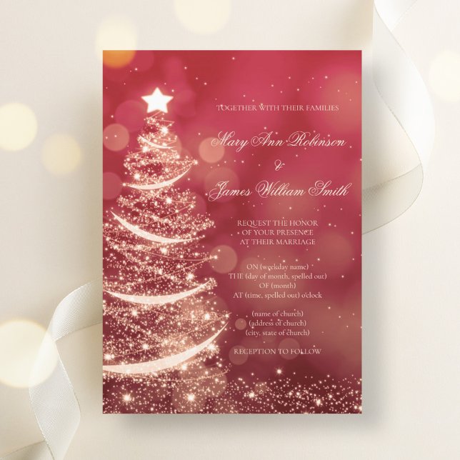 Elegante Rote Weihnachten und Gold Weihnachten Einladung (Elegant Red & Gold Christmas Wedding Invitation)