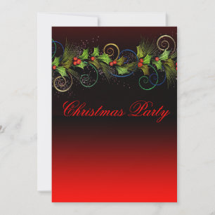 Elegante rote Weihnachtsfeier mit Stechpalme Einladung