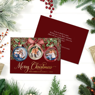 Elegante Rote Weihnachtsschmuck Fotos Gold Folien Feiertagskarte