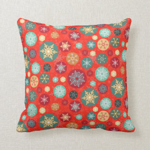 Elegante rote Weihnachtsschneeflocke-Retro Muster Kissen