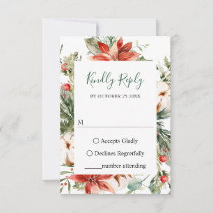 Elegante rote Weihnachtsstern-Wasserfarben-Tannen- RSVP Karte