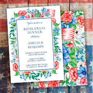 Elegante rote, weiße und blaue Hochzeitsprobe-Dinn Einladung