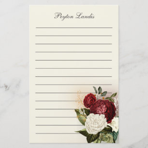 Elegante rote weiße Vintage-Blumen namens Karte