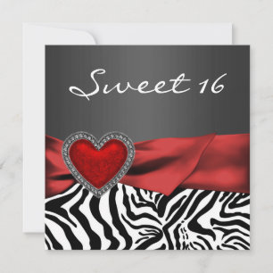 Elegante Rote Zebra Sweet 16 Party Einladung