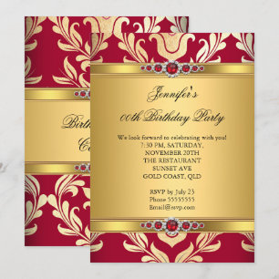 Elegante Rotgold-Damask-Perlen-Geburtstagsfeier Einladung