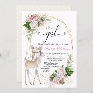 Elegante Rotwild-Mädchen-WaldBabyparty Einladung