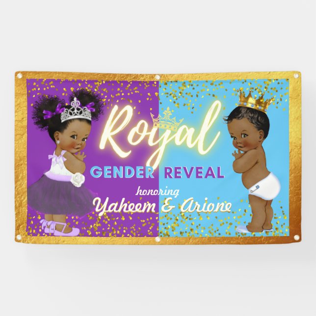 Elegante Royal African Gender Reveal Lila & Blue Banner (Horizontal)