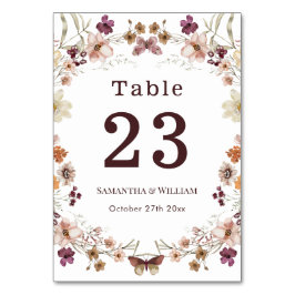 Elegante Royal Black Pastel Wildblume Boho Wedding Tischnummer