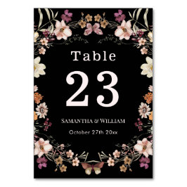 Elegante Royal Black Pastel Wildblume Boho Wedding Tischnummer