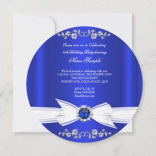 Elegante Royal Blau Weiße Perlen Juwel Schleife Ge Einladung