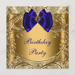 Elegante Royal Blue and Gold Birthday Party Einladung
