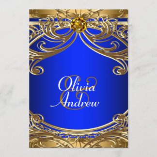 Elegante Royal Blue and Gold Wedding Einladung