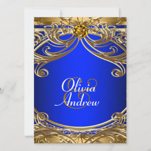 Elegante Royal Blue and Gold Wedding Einladung