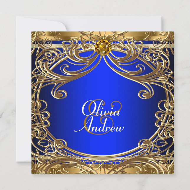 Elegante Royal Blue and Gold Wedding Einladung (Vorderseite)