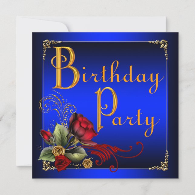 Elegante Royal Blue and Rote Rose Birthday Party Einladung (Vorderseite)