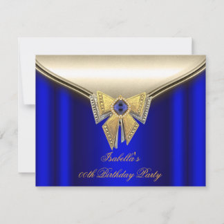 Elegante Royal Blue Beige Gold Geburtstagsparty 2 Einladung