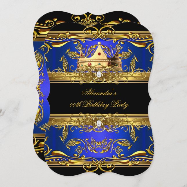 Elegante Royal Blue Black King Queen Birthday Part Einladung (Vorne/Hinten)