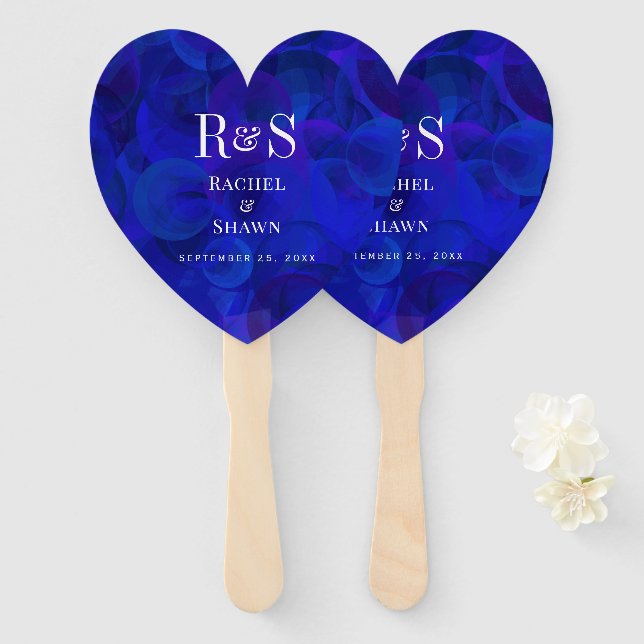 Elegante Royal Blue Chic Moderne Monogram Wedding Fächer (Vorne und Hinten)