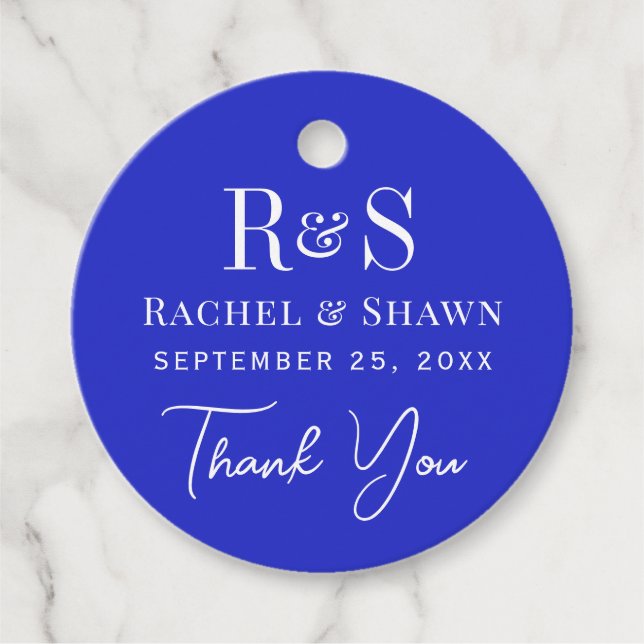 Elegante Royal Blue Chic Moderne Monogram Wedding Geschenkanhänger (Vorderseite)