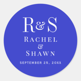 Elegante Royal Blue Chic Moderne Monogram Wedding Runder Aufkleber