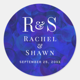 Elegante Royal Blue Chic Moderne Monogram Wedding Runder Aufkleber