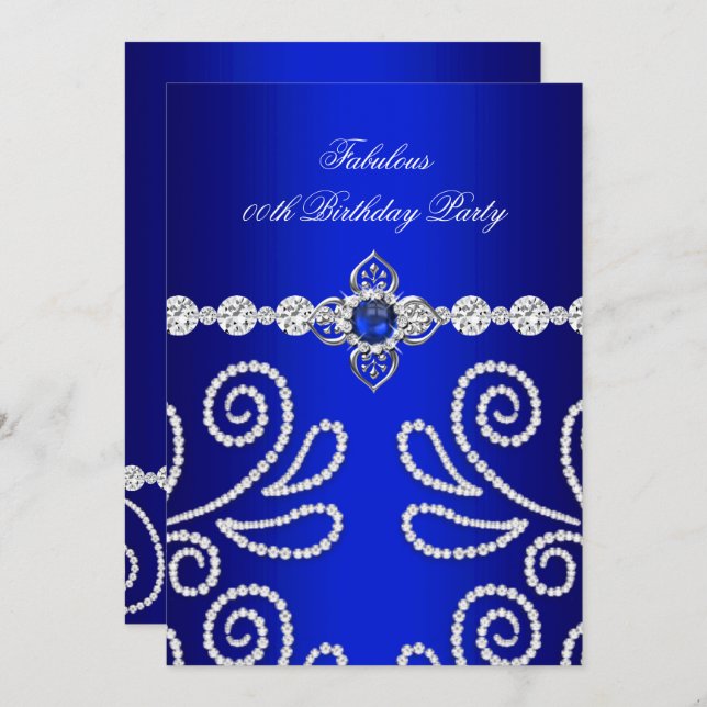 Elegante Royal Blue Diamond Pearl Birthday Party 2 Einladung (Vorne/Hinten)