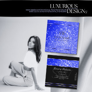 Elegante Royal Blue Glitzer Luminous Stars Initial Quadratische Visitenkarte