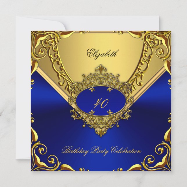 Elegante Royal Blue Gold Geburtstagsparty Einladung (Vorderseite)