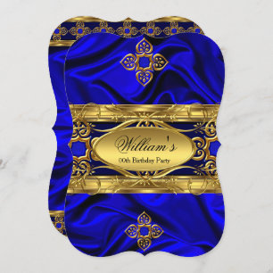 Elegante Royal Blue Gold Gems Silk Birthday Party  Einladung