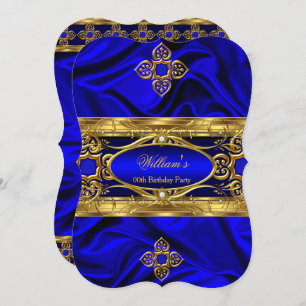 Elegante Royal Blue Gold Gems Silk Birthday Party  Einladung