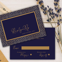 Elegante Royal Blue Gold Intricate Design Wedding RSVP Karte