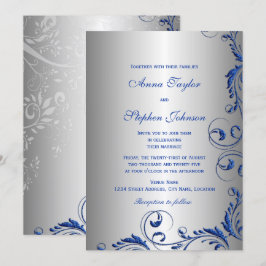 Elegante Royal Blue Imitate Glitzer Floral Wirbel Einladung