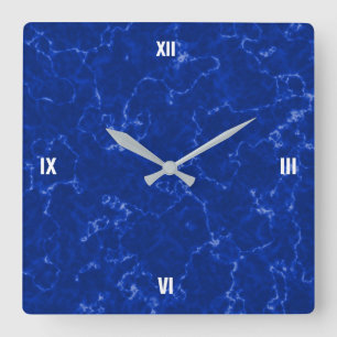 Elegante Royal Blue Marble mit weißen Venen Quadratische Wanduhr