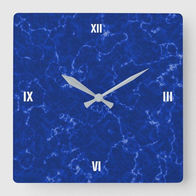Elegante Royal Blue Marble mit weißen Venen Quadratische Wanduhr (Vorderseite)